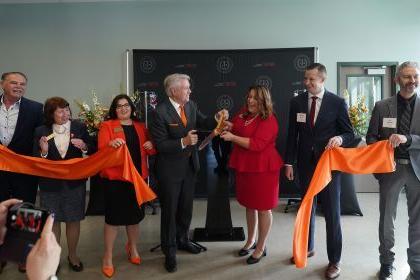 A ribbon-cutting ceremony is held to open the new Center for Physician Assistant Education.